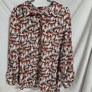 Ann Taylor Fox Print Blouse Size L